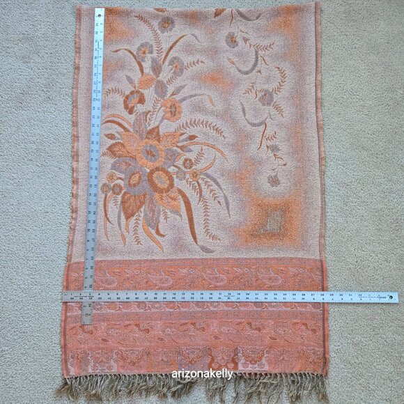 NWOT 100% Wool Jacquard Scarf Coral/Soft Orange - Picture 10 of 14